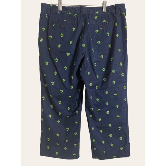 Lilly Pulitzer Navy Palm Tree Embroidered Mid Rise Cropped Capri Pants Size 10 - Picture 5 of 7